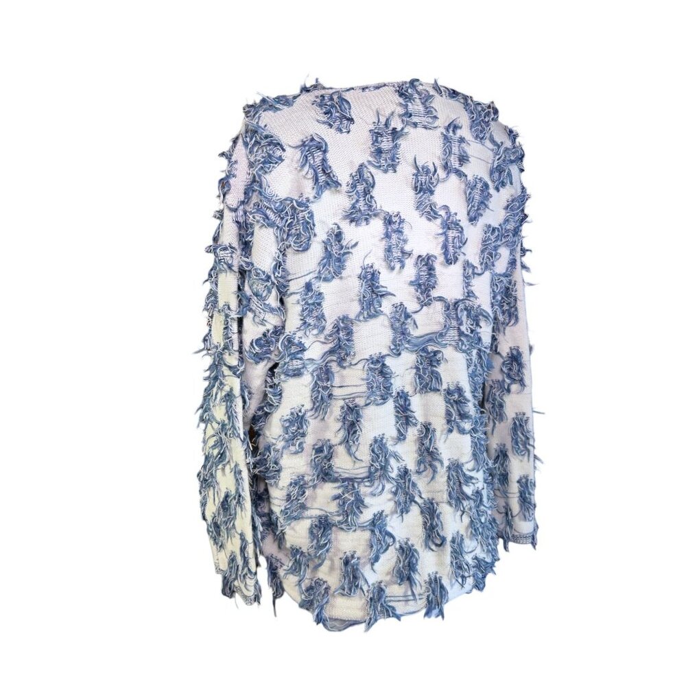 Vintage Retro David Brett Shaggy Blue & White Textured Sweater - Picture 5 of 8